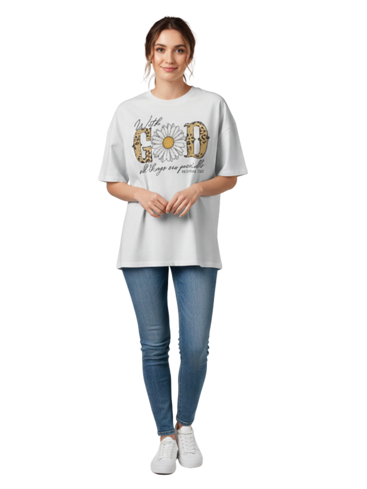 Daisy Flower & Leopard Print Christian Graphic Tee | Faith Shirt