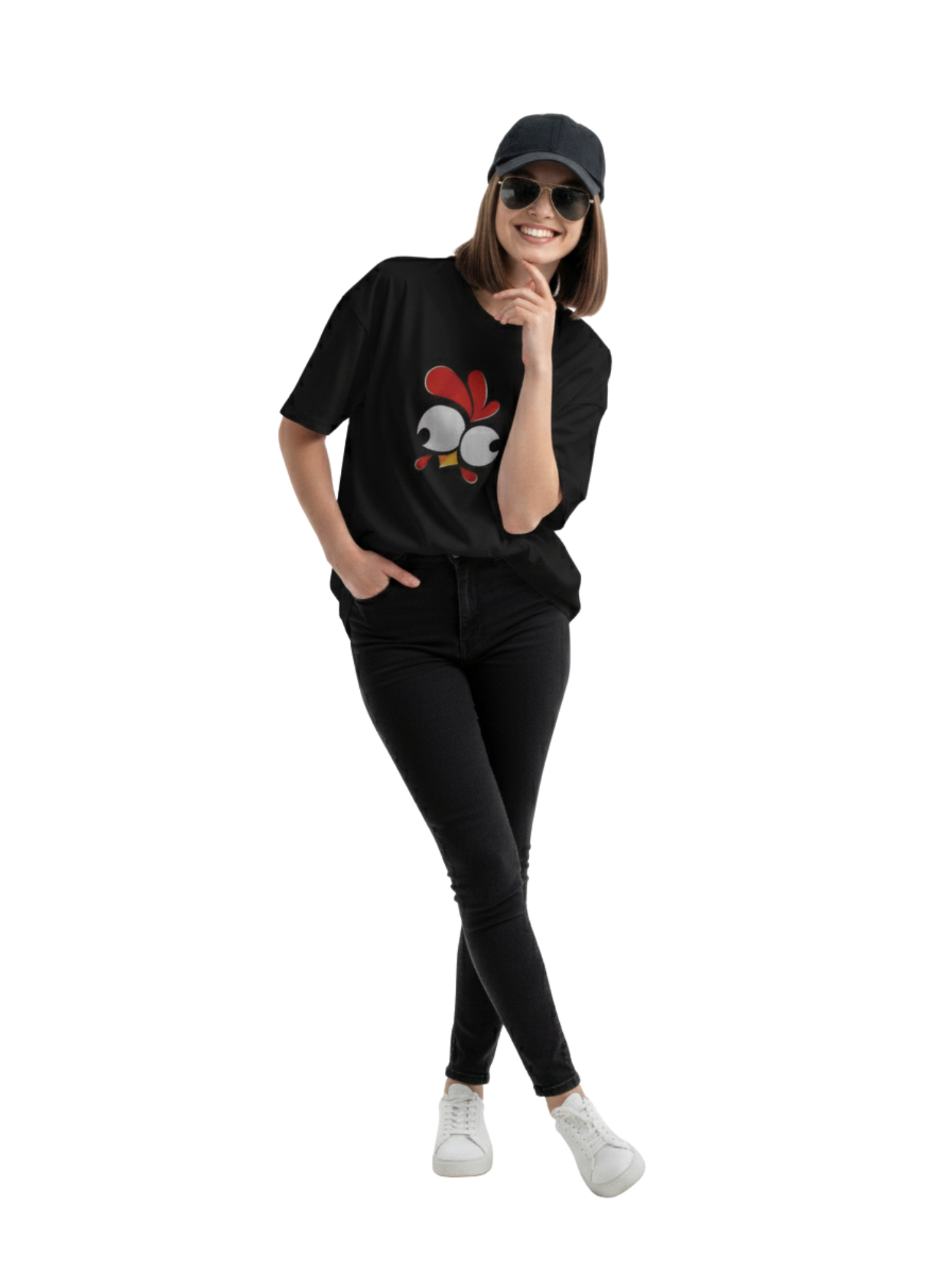 Funny Chicken Face Graphic Oversized Black T-Shirt – 100% Pure Cotton - Image 2