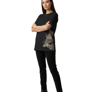 Oversized Black T-Shirt with Realistic Side Cat Face Print – Premium 260 GSM Pure Cotton Unisex Tee