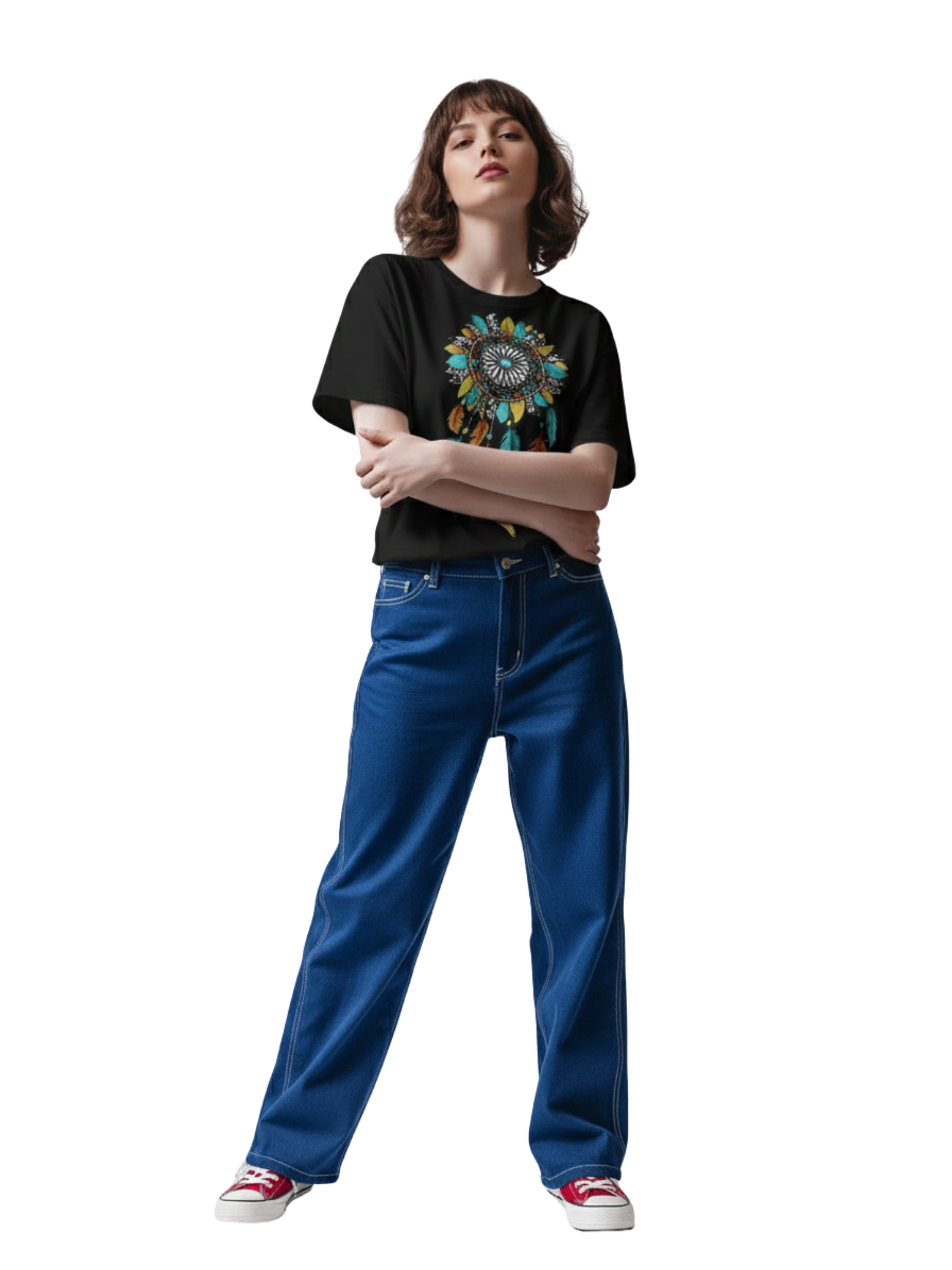 Oversized Black T-Shirt with Colorful Dreamcatcher Graphic – Premium 260 GSM Pure Cotton Unisex Tee