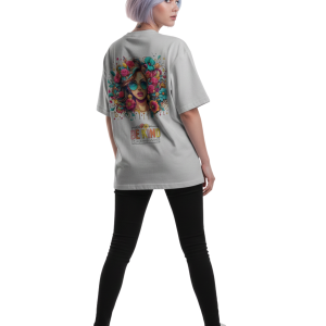 Oversized Light White T-Shirt with Floral Woman “Be Kind” Back Print – Premium 260 GSM Pure Cotton Tee