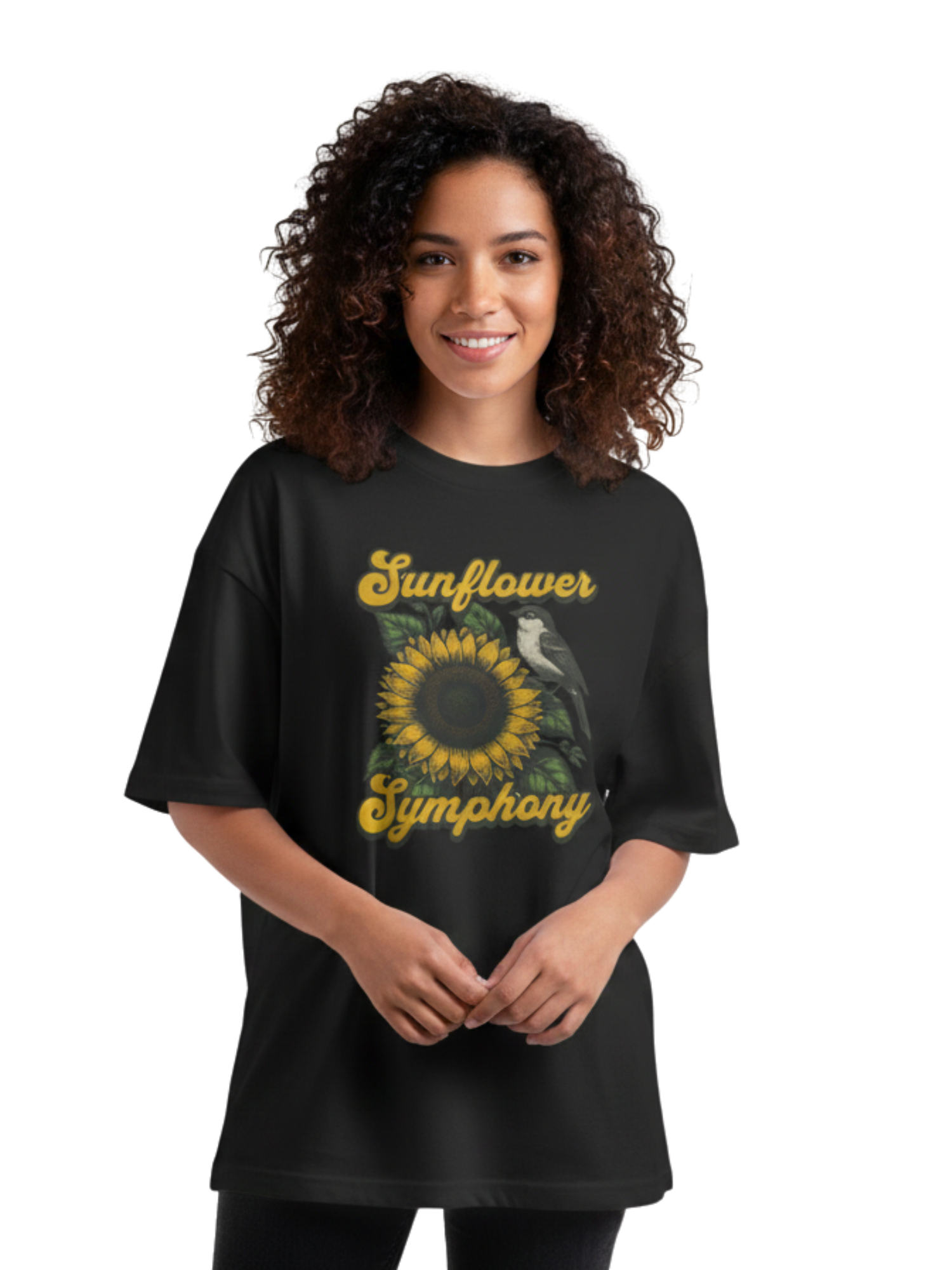 Oversized Black Sunflower Symphony Graphic T-Shirt – Premium 260 GSM Pure Cotton Unisex Tee