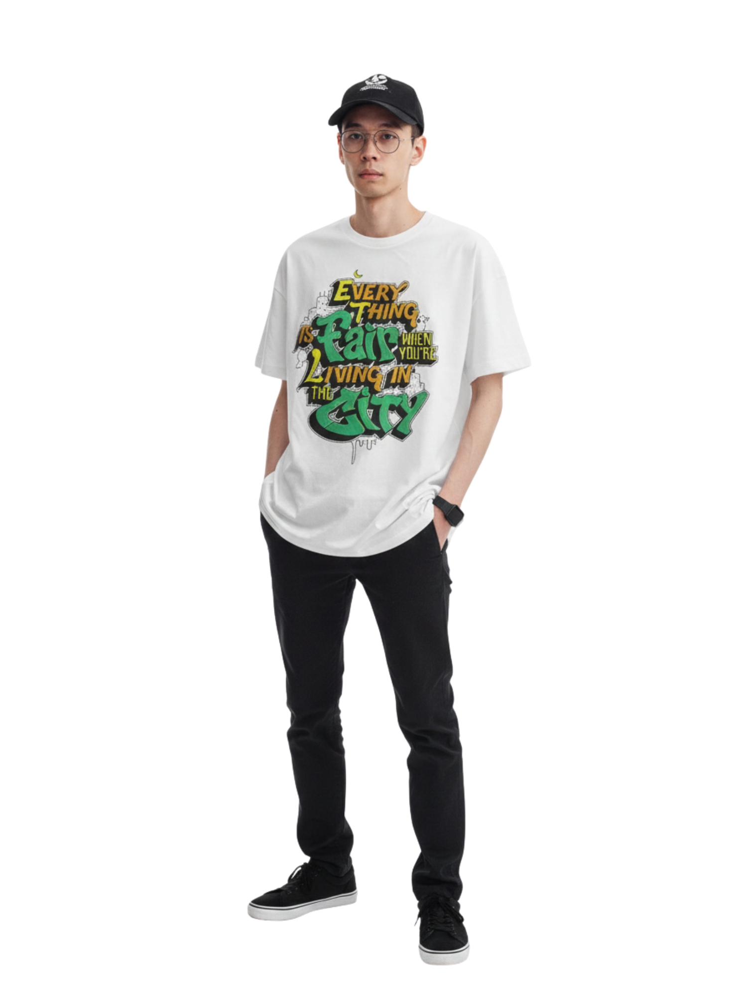 Oversized White Quote Graphic T-Shirt – “Everything Is Raw” Street Style | Premium 260 GSM Pure Cotton Unisex Tee