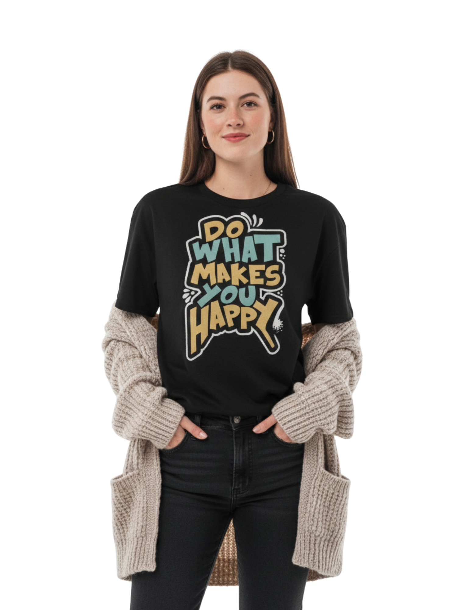 Oversized Black “Do What Makes You Happy” Graphic T-Shirt – Premium 260 GSM Pure Cotton Unisex Tee