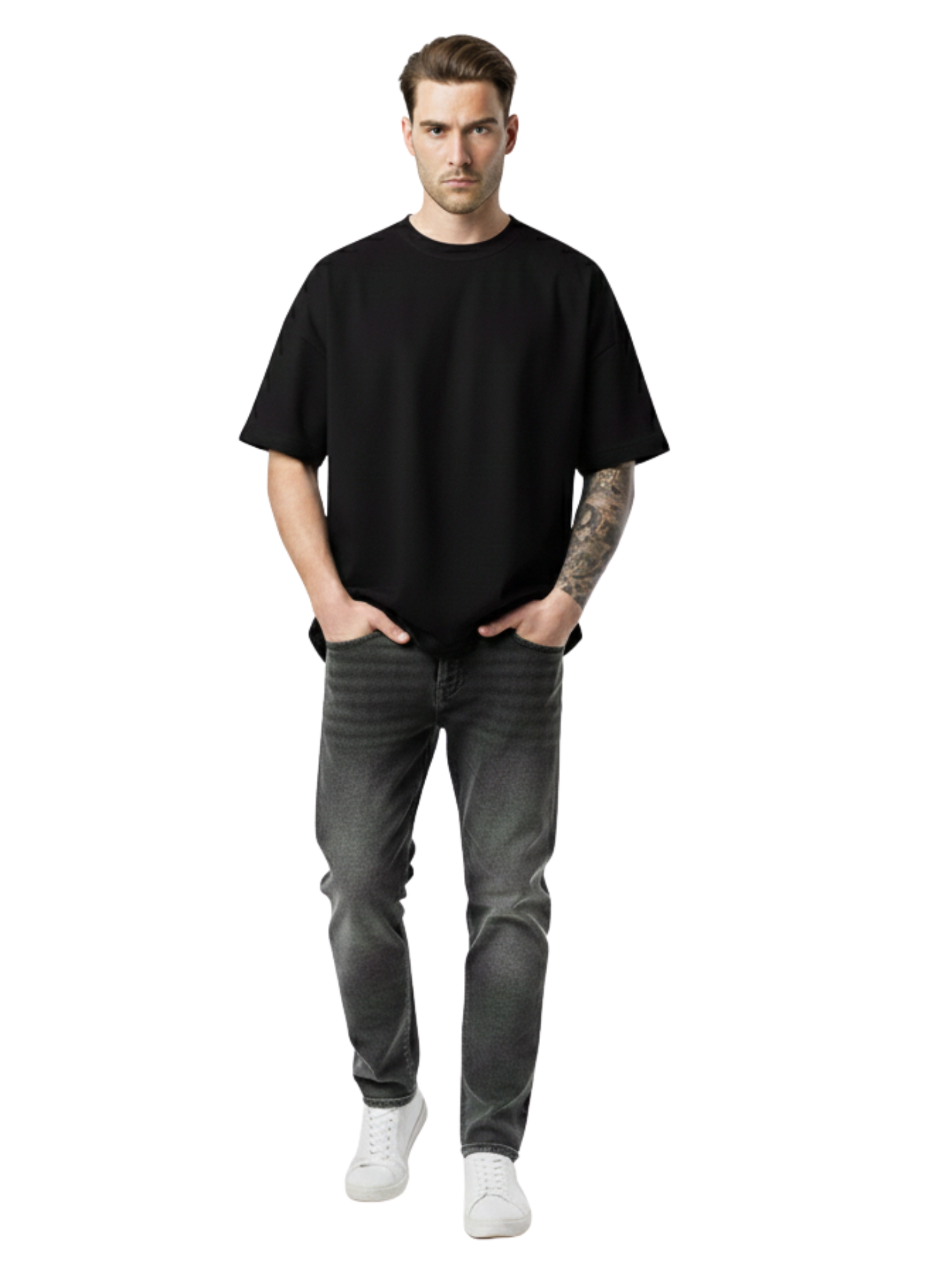 Oversized Plain Black T-Shirt – Premium 260 GSM Pure Cotton Unisex Basic Tee