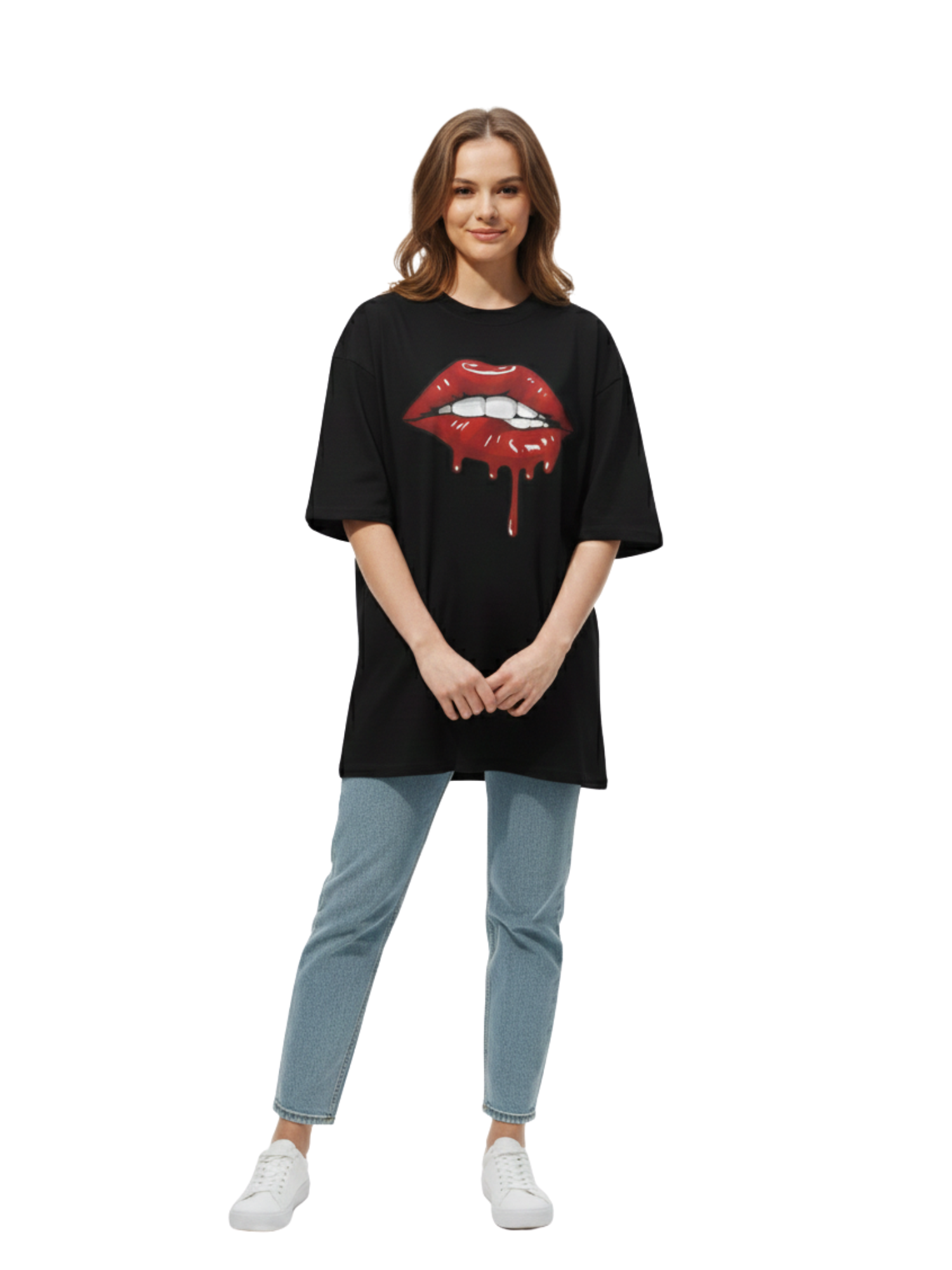 Dripping Red Lips Graphic Oversized Black T-Shirt | Premium Cotton Streetwear Tee