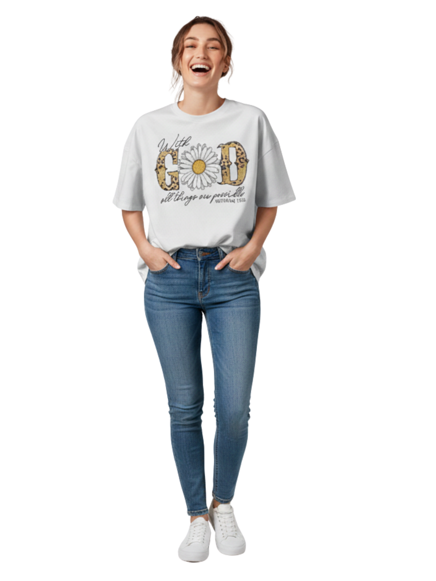 Daisy Flower & Leopard Print Christian Graphic Tee | Faith T shirt - Image 2