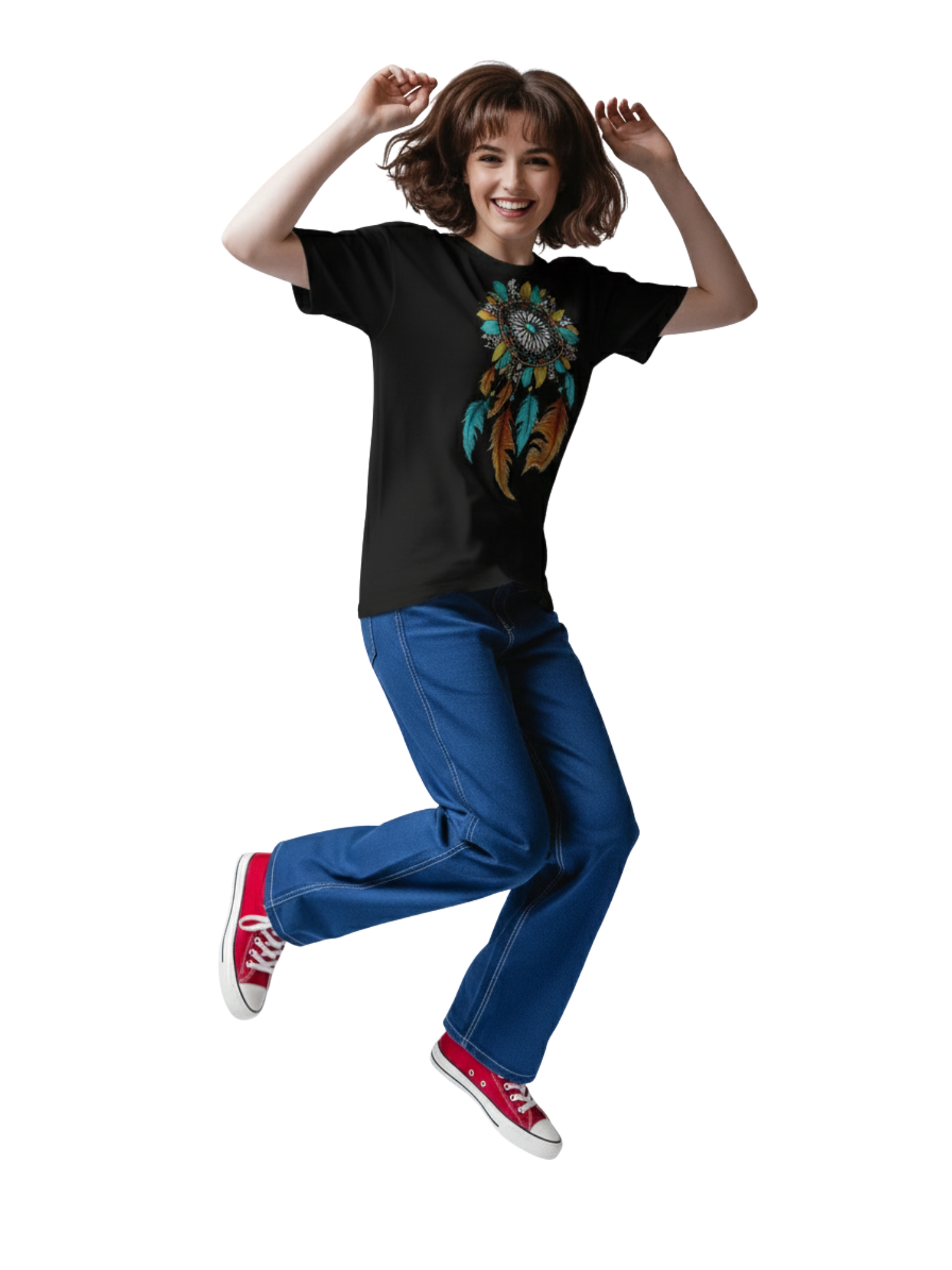 Oversized Black T-Shirt with Colorful Dreamcatcher Graphic – Premium 260 GSM Pure Cotton Unisex Tee