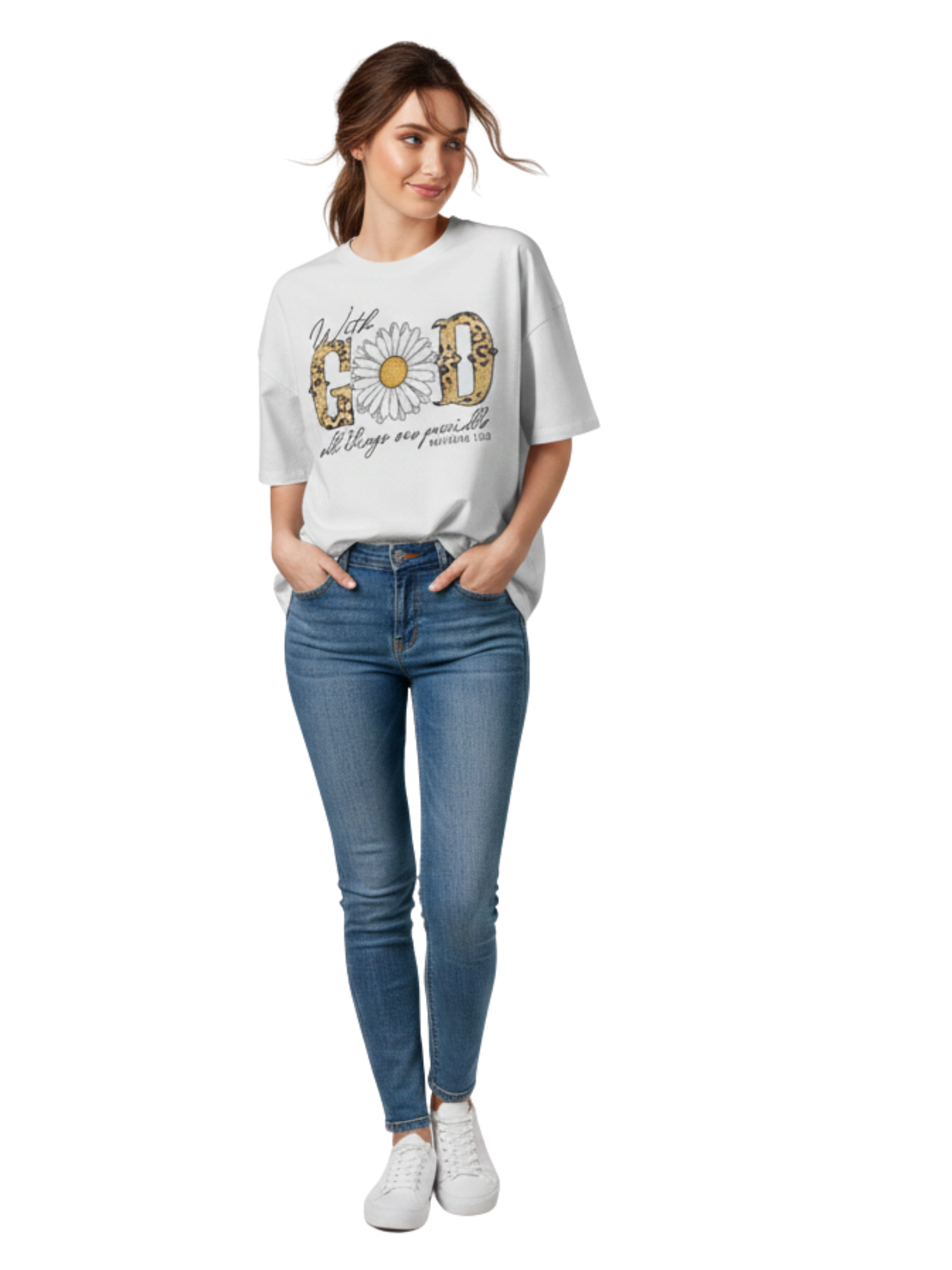 Daisy Flower & Leopard Print Christian Graphic Tee | Faith T shirt - Image 3