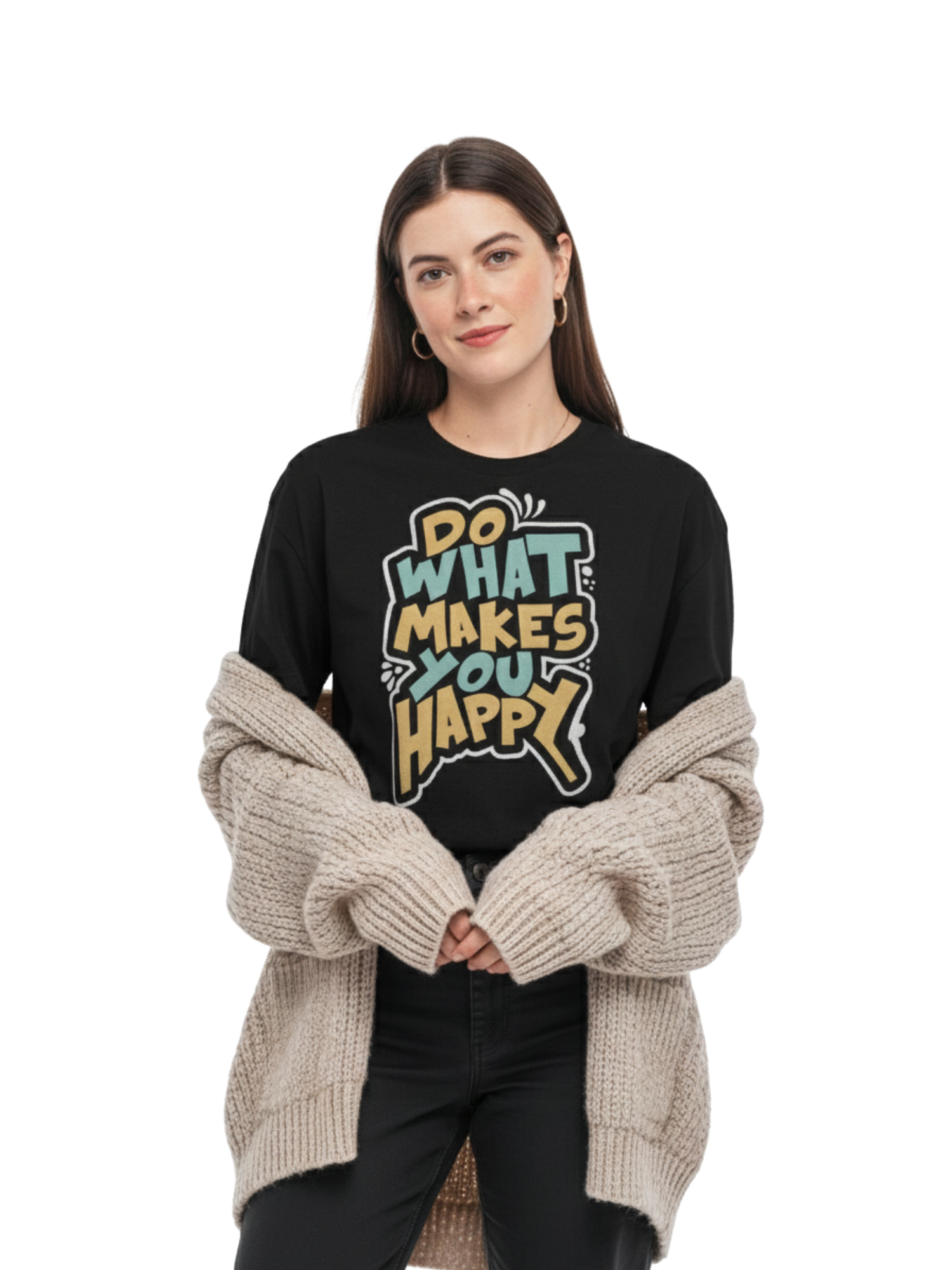 Oversized Black “Do What Makes You Happy” Graphic T-Shirt – Premium 260 GSM Pure Cotton Unisex Tee