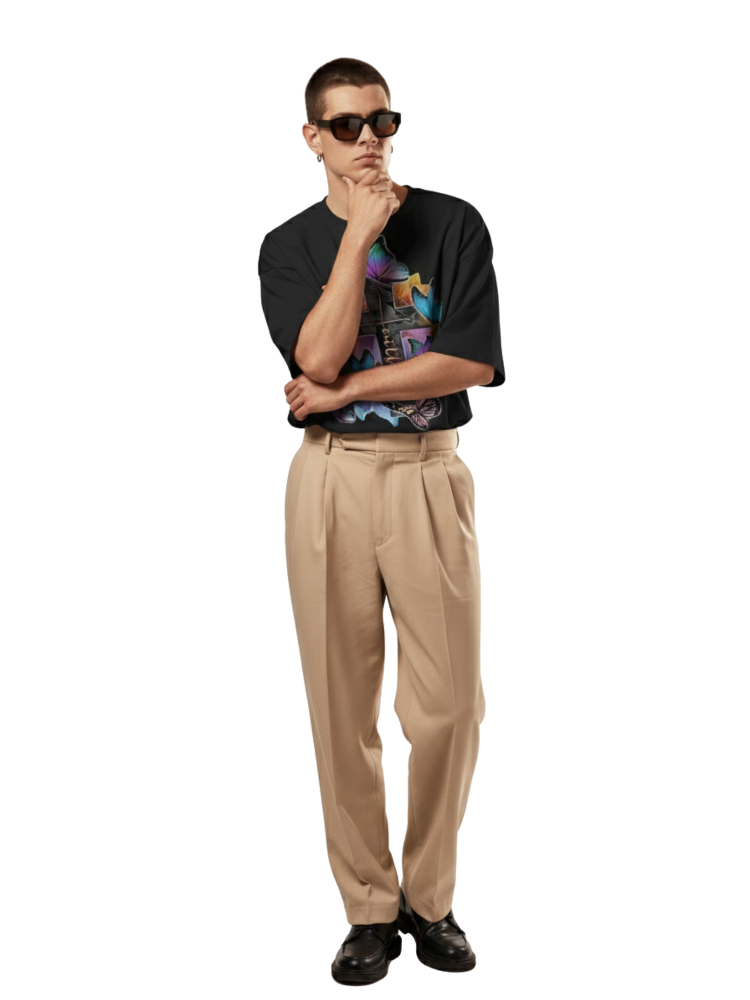 Oversized Black T-Shirt with Colorful Butterfly & Cross Graphic – Premium 260 GSM Pure Cotton Unisex Tee