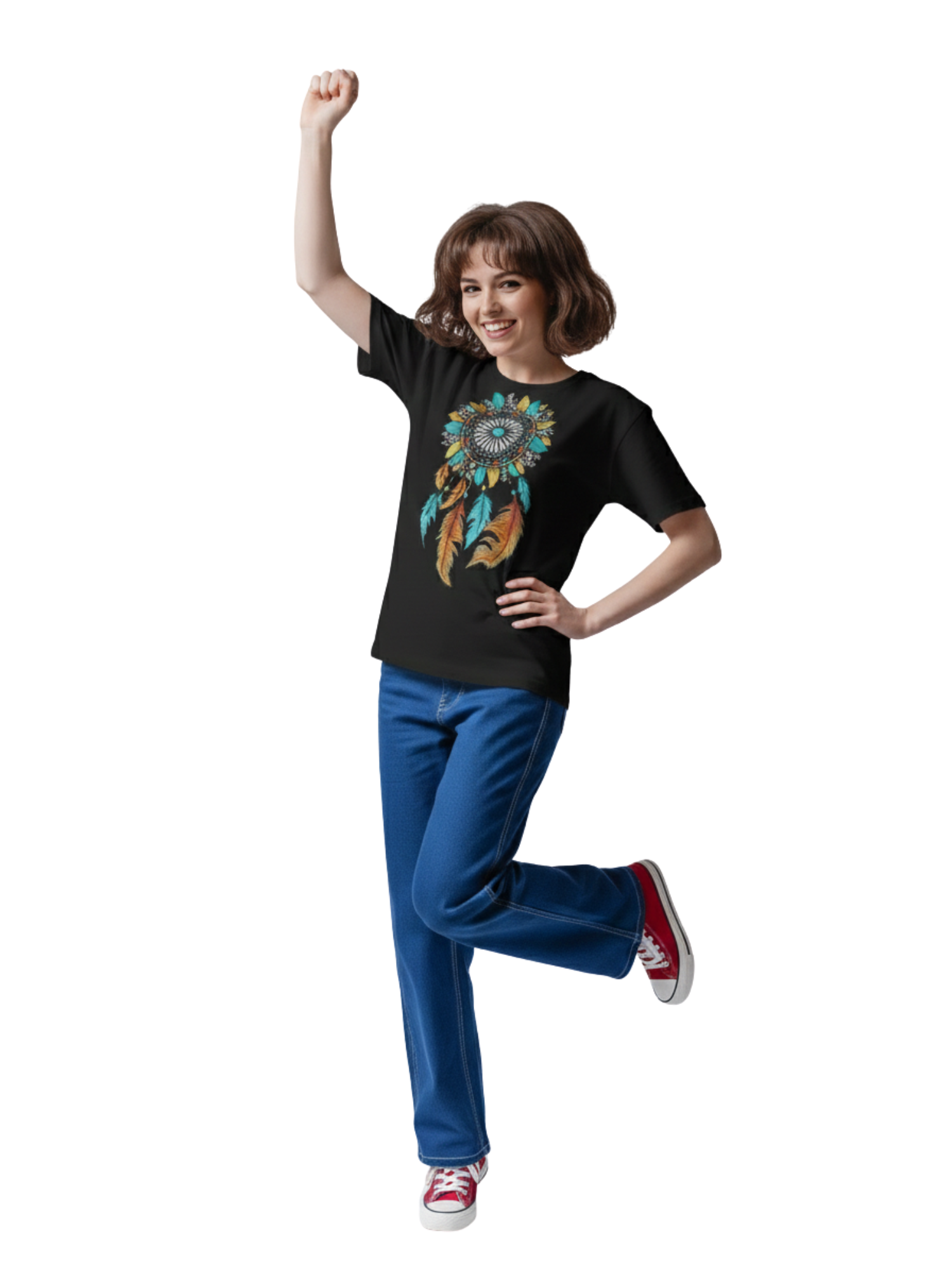 Oversized Black T-Shirt with Colorful Dreamcatcher Graphic – Premium 260 GSM Pure Cotton Unisex Tee