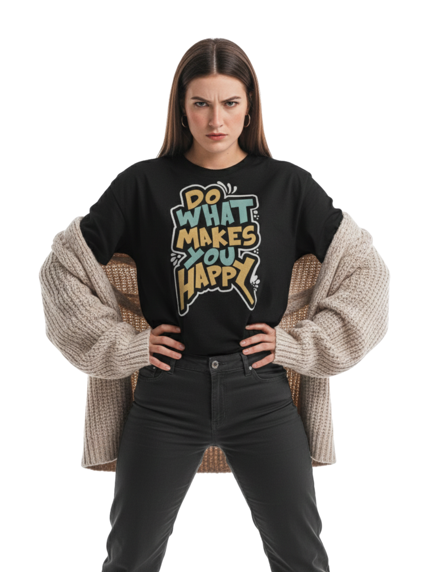 Oversized Black “Do What Makes You Happy” Graphic T-Shirt – Premium 260 GSM Pure Cotton Unisex Tee