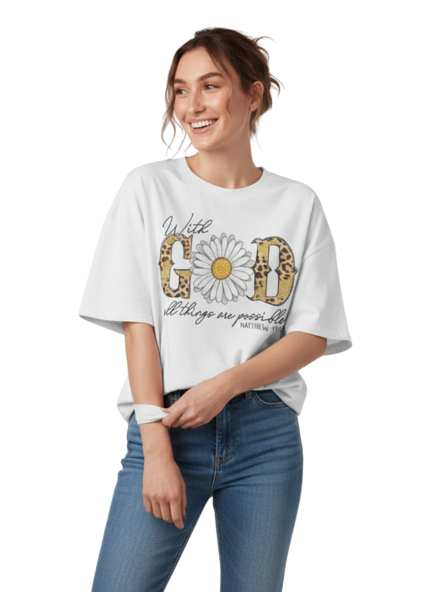 Daisy Flower & Leopard Print Christian Graphic Tee | Faith T shirt - Image 5