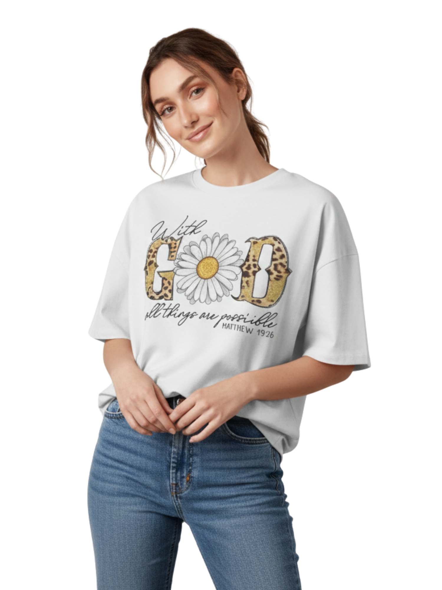 Daisy Flower & Leopard Print Christian Graphic Tee | Faith Shirt