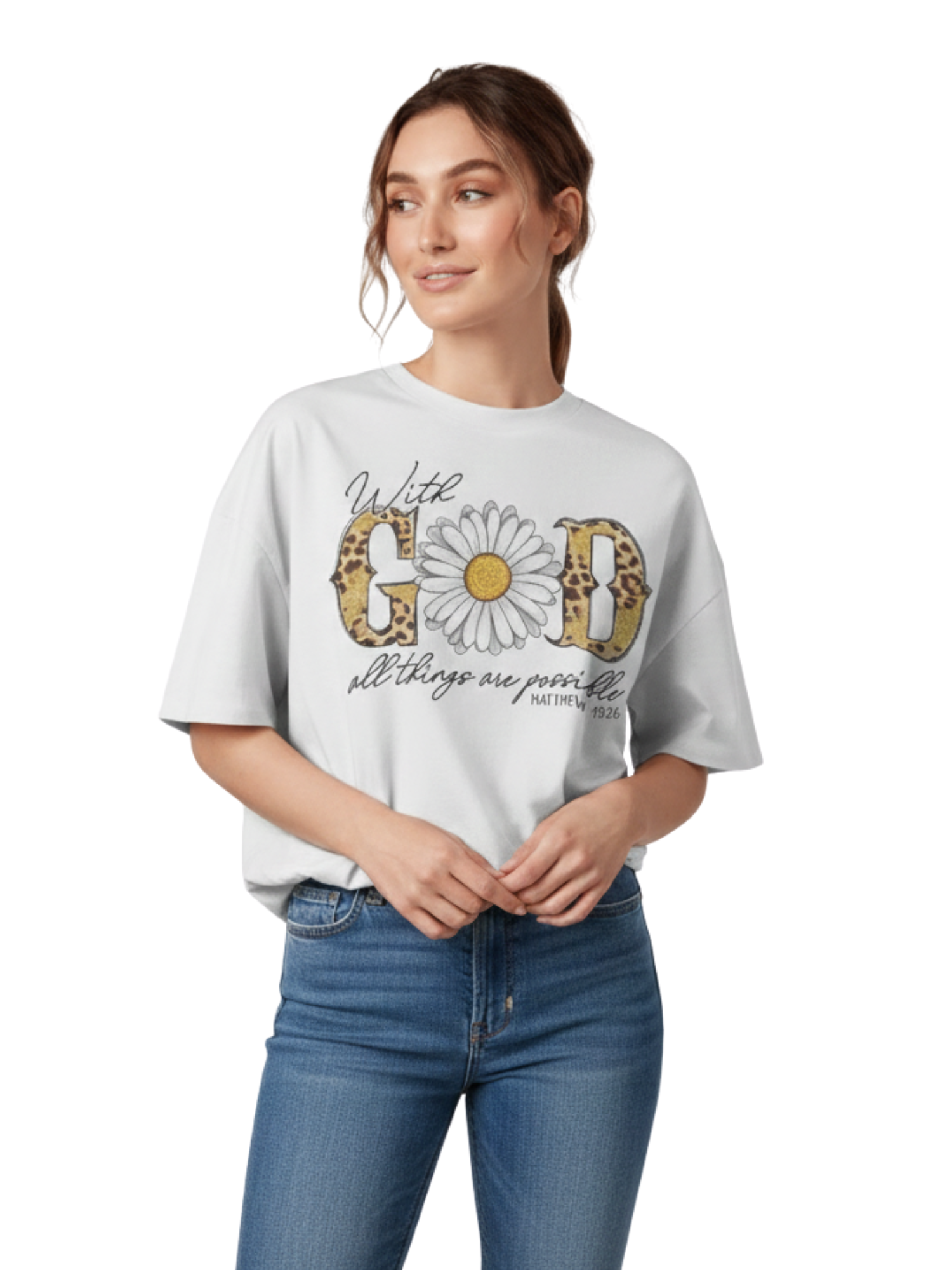Daisy Flower & Leopard Print Christian Graphic Tee | Faith T shirt - Image 8